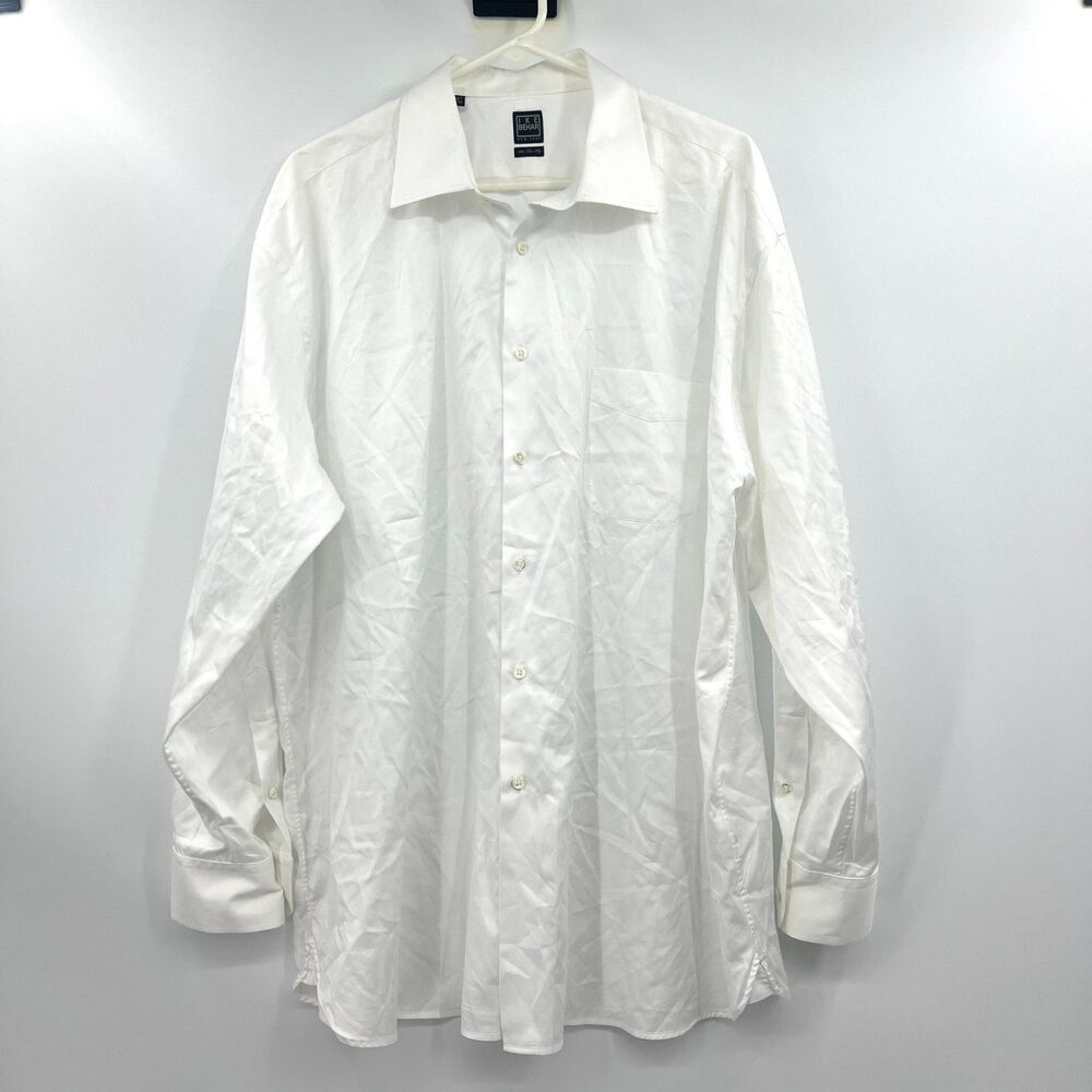 Ike Behar New York Mens White Dress Shirt 18 34/35 120s Two Ply Cotton